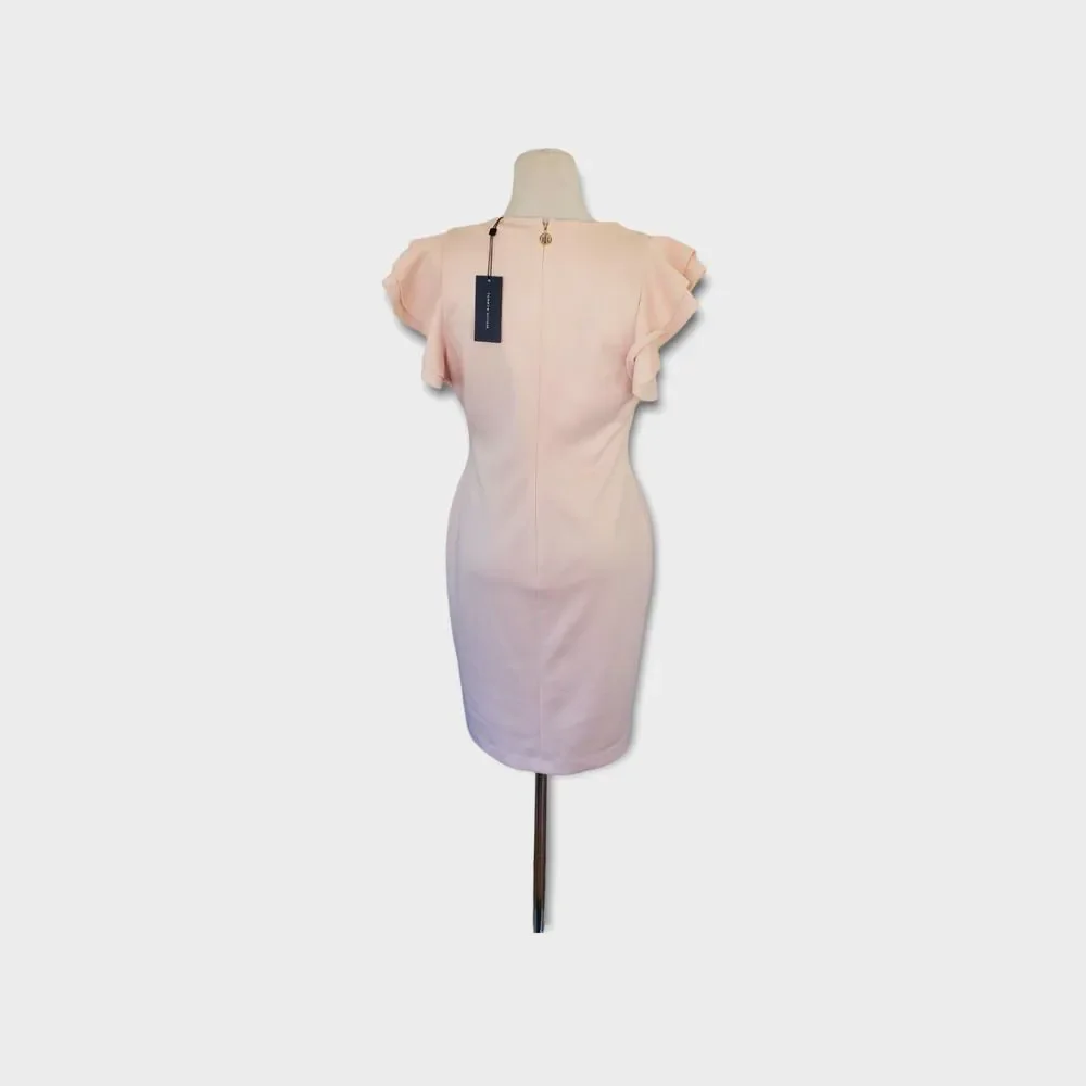 Tommy Hilfiger Light Pink Flutter Sleeve Scuba Sheath Dress Sz 12 - Picture 4 of 6